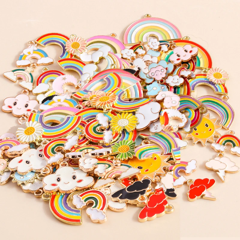 Leslie 10pcs Mix Cute Enamel Cloud Rainbow Charm Pendant for DIY Bracelet Necklace Earrings Jewelry Making Handmade Craft