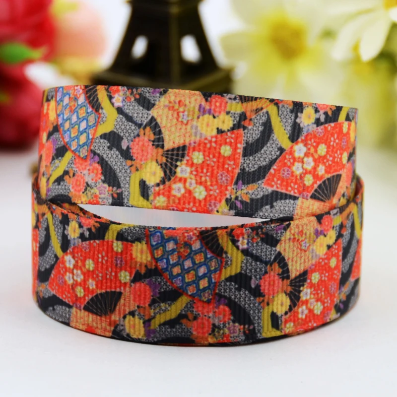 22mm 25mm 38mm 75mm Japanese flower printed Grosgrain Ribbon party decoration 10 Yards satin ribbons Mul071