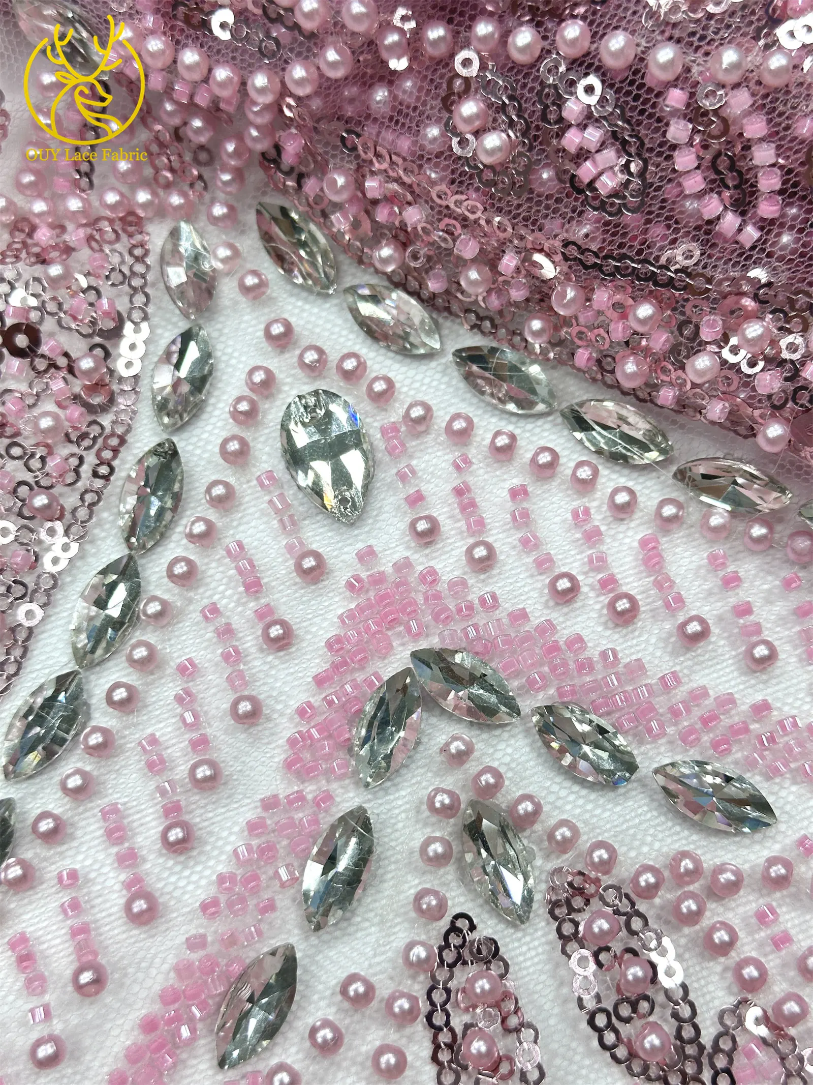 2026 Neues Design Afrikanischer Perlen-Diamant-Spitzenstoff Französischer Nigerianischer Pailletten-Tüll für Damen Partykleid Dekoration Nähen – Detail 23