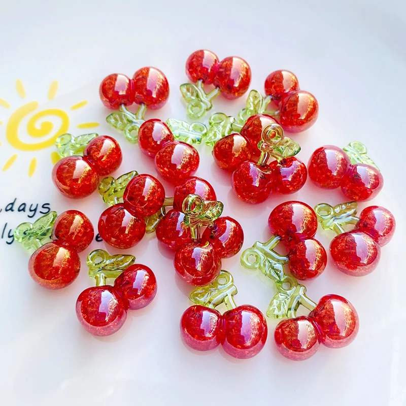 مزيج 10 قطعة الاكريليك انفجار الكرز الفاكهة القرط سحر لطيف الأحمر الوردي الكرز قلادة لسلسلة المفاتيح DIY بها بنفسك صنع المجوهرات