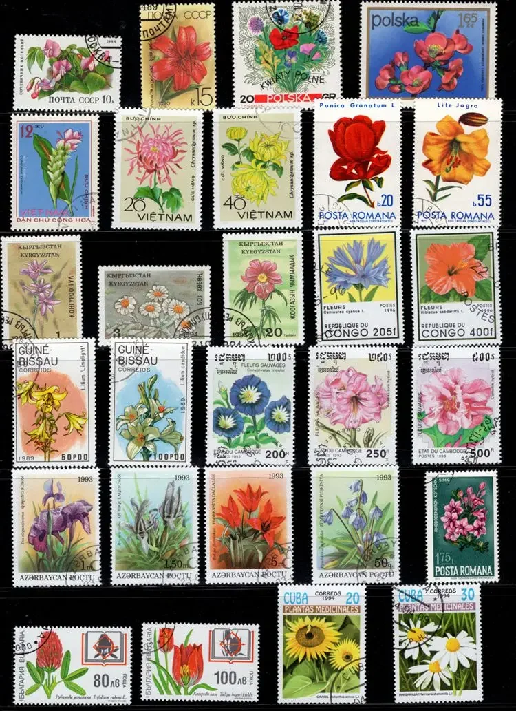 50Pcs/Lot Flowers Plants Stamp Topic All Different From Many Countries NO Repeat Postage Stamps with Post Mark for Collecting