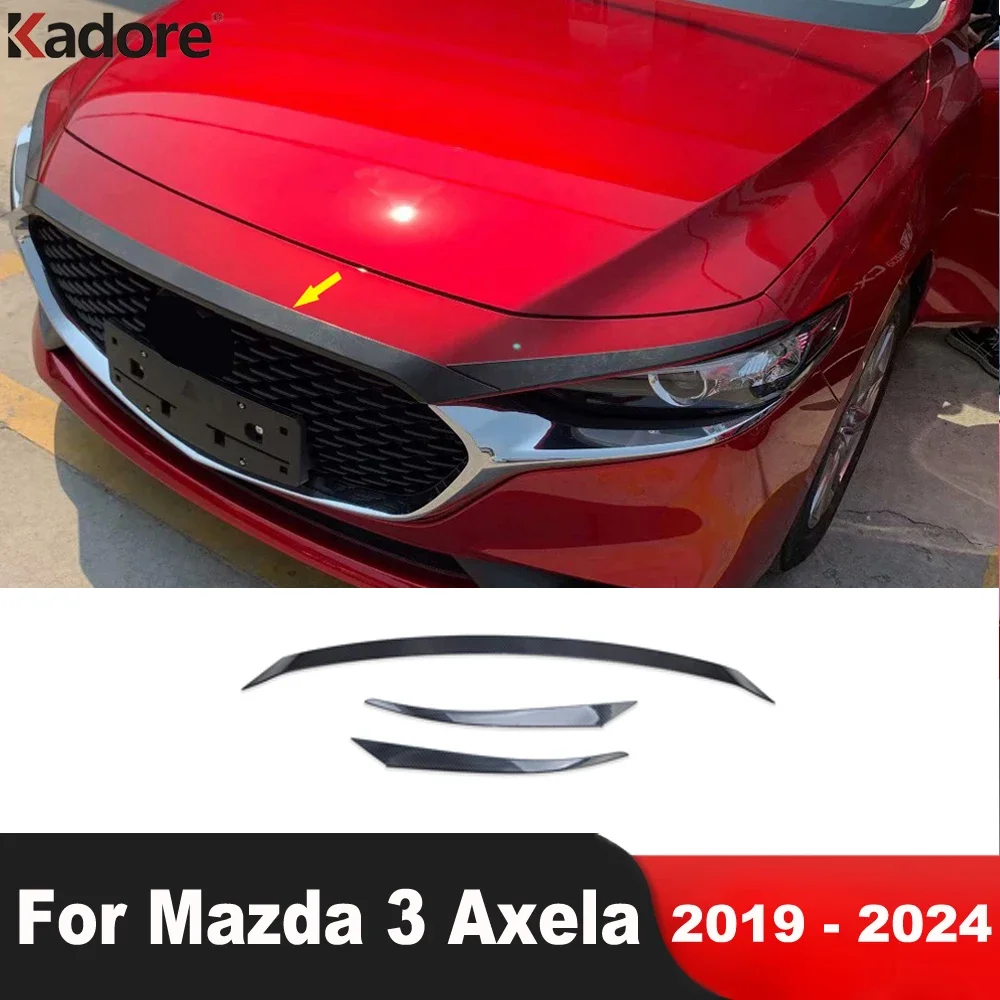 Front Hood Engine Cover Trim For Mazda 3 Mazda3 Axela BP 2019-2022 2023 2024 Carbon Car Head Grille Molding Strip Accessories