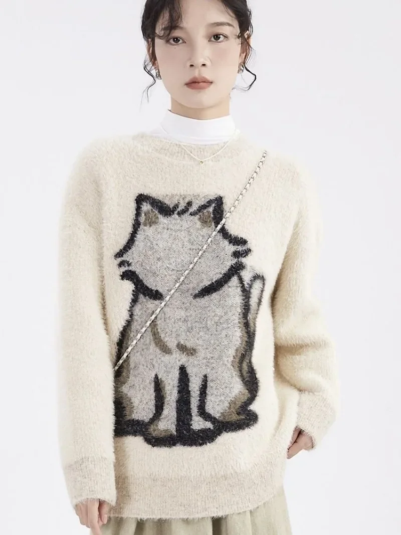 Harajuku autunno inverno cartone animato gatto maglione O-collo pullover casual moda coreana maglione oversize donna Y2k top vestiti