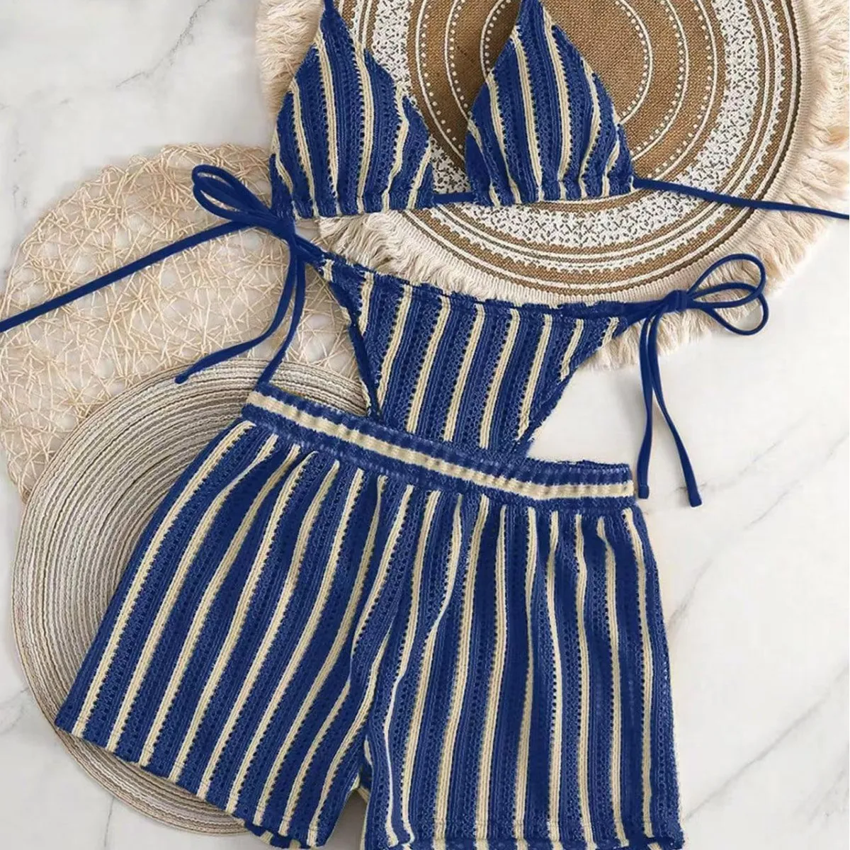 2026 نمط جديد الملاكم السراويل شبكة ثلاث قطع ملابس السباحة النسائية الرقبة الدانتيل متابعة مجموعة البكيني #4