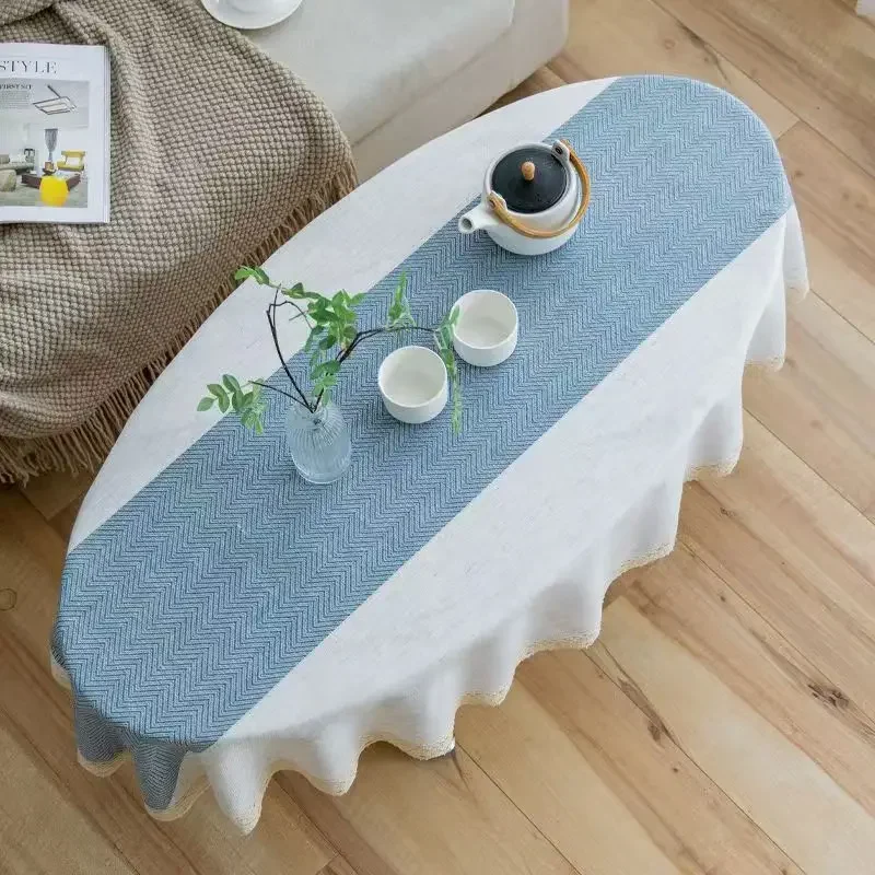 Oval Shape Cotton Linen Table Cloths Nordic Tea Coffee Tablecloths Round Table Cover for Round Table Wedding Party Decorations