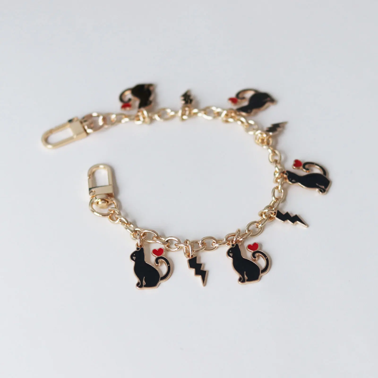 핸드 손목 스트랩 휴대폰 랜야드, 황금 금속 키 체인 가방, 매력 장식 가방, 확장 체인 고양이 펜던트