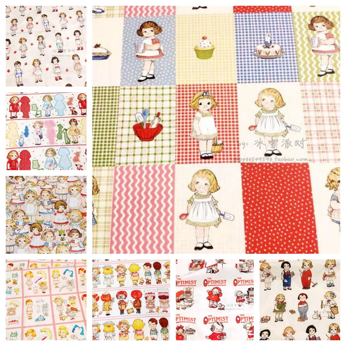 12 Dolly Dingle Collection - BTY 1 Yard Cotton Fabric - Retro Cartoon Characters Vintage Paper Doll Tomato Soup Dolls