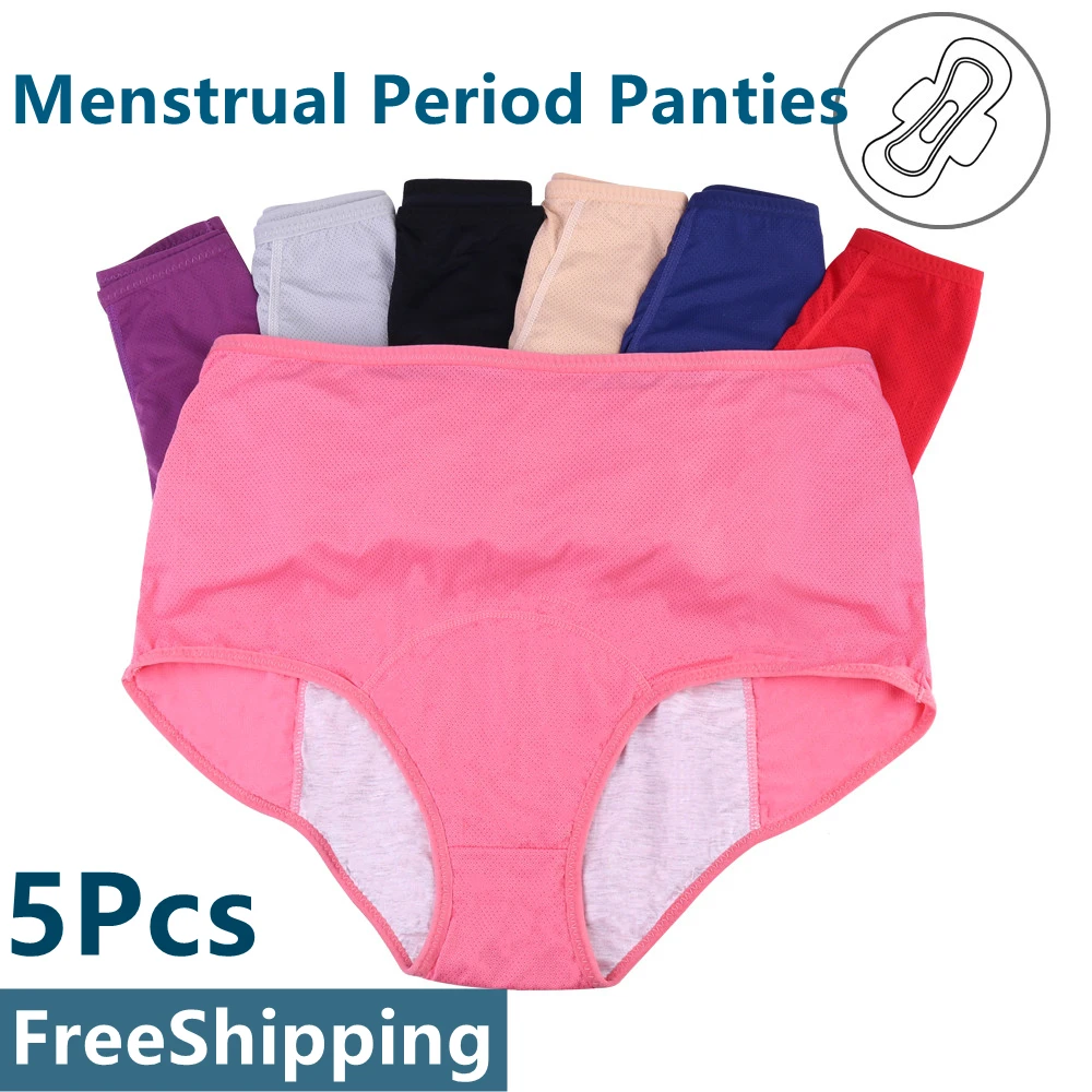 5 Pcs Menstrual Period Panties Women Leak Proof Cotton Comfort Incontinence Briefs High Waist Sexy Mesh Girl Underwear Big Size