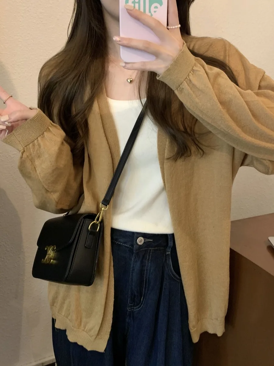 Maglione cardigan aperto lavorato a maglia pigro da donna di media lunghezza sottile Sle dimagrante capispalla allentato Casual Sle tessuto morbido lungo Sve