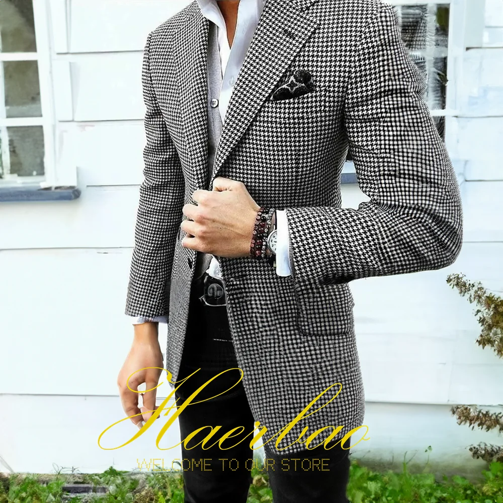 Conjunto de jaqueta e calça masculina Houndstooth, roupa justa, blazer de noivo personalizado, negócio formal, moda, 2 peças