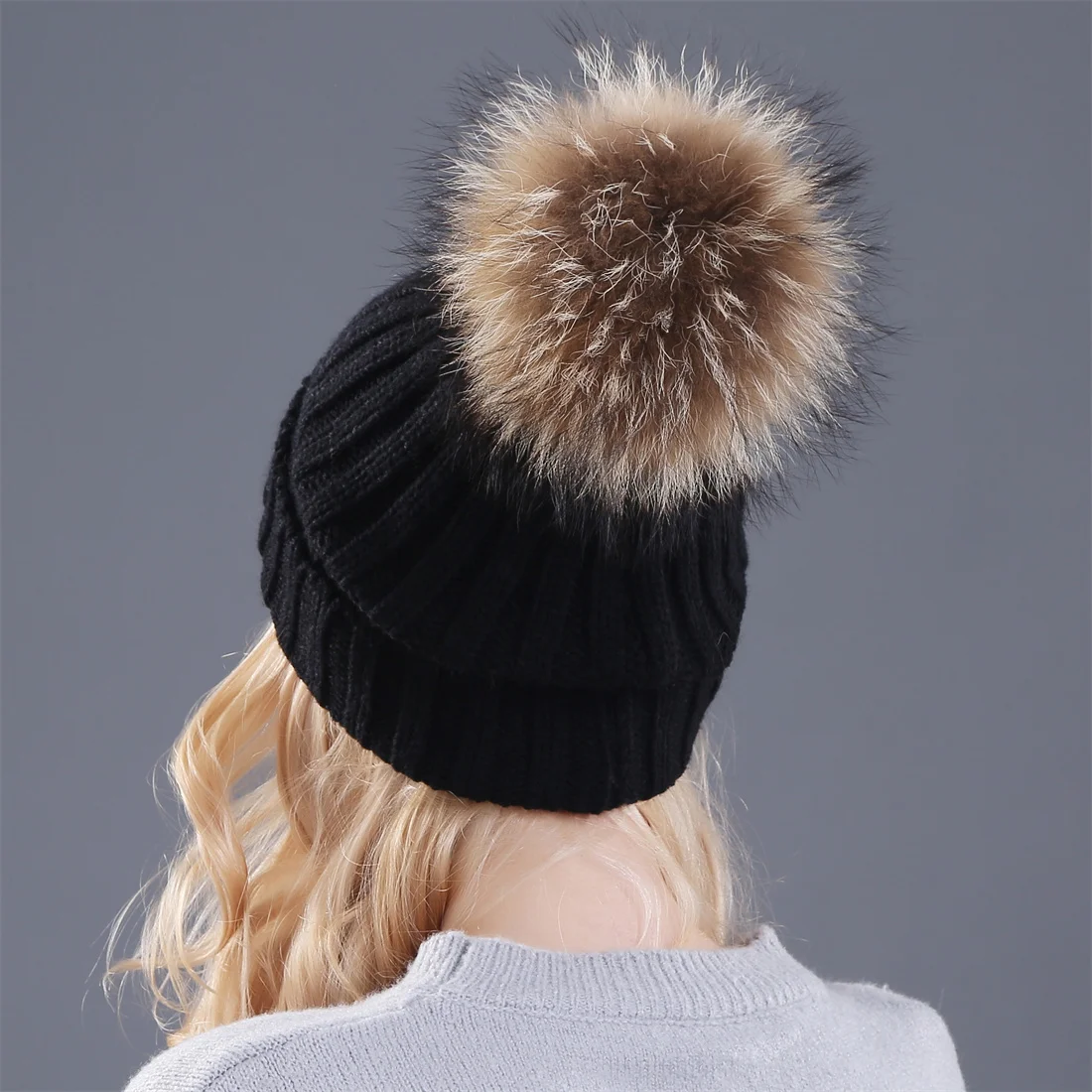 Xthree Real Fur Pom Poms Knitted Winter Hat for Women Hat Beanies Skullies Brand New Thick Female Cap  Skullies Beanies