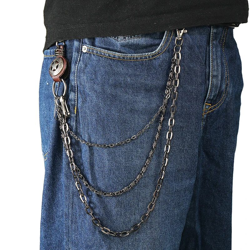 Metal Leather Layered Chain Round Pentagram Keychains Men Waist Key Chain Trouser Jeans Punk Gothic Hip-hop Pants Belt Jewelry image 6