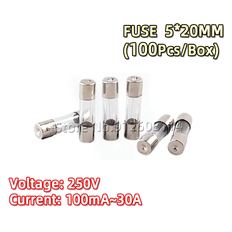 100Pcs 5*20 Glass Fuse Fast Fuse 250V 3.15A 0.1A 100mA 0.2A 0.5A 1A 2A 3A 4A 5A 6A 7A 8A 10A 12A 15A 20A 25A Quick Blow 5x20mm