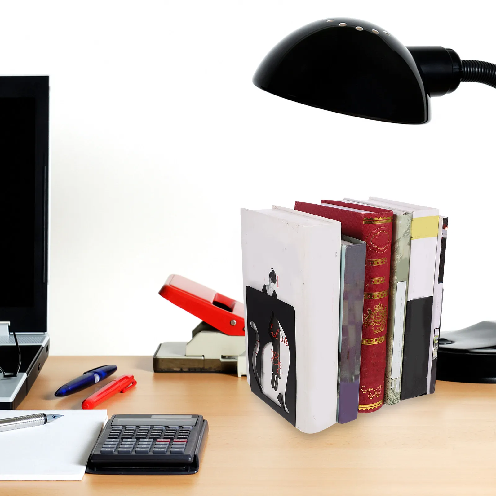 2pcs Metal Cat Book Ends Vintage Hollowed-Out Design For Study Desk Bookshelf Heavy Books Ventilation Animal Bookends