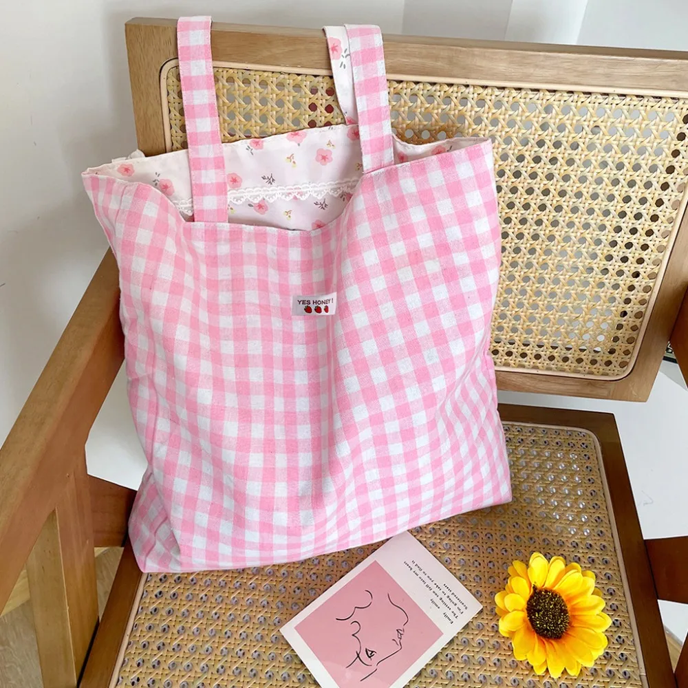 Borsa a tracolla in tela floreale rosa borsa da viaggio coreana borsa da spiaggia a doppia faccia Shopping Totes Bag Girl Trendy Lace Underarm Bag