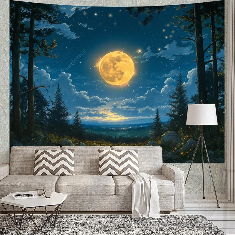 

LK01 психоделический лунный гобелен лесное дерево гобелен настенный для спальни потолок эстетическая гостиная колледж общежитие хиппи D