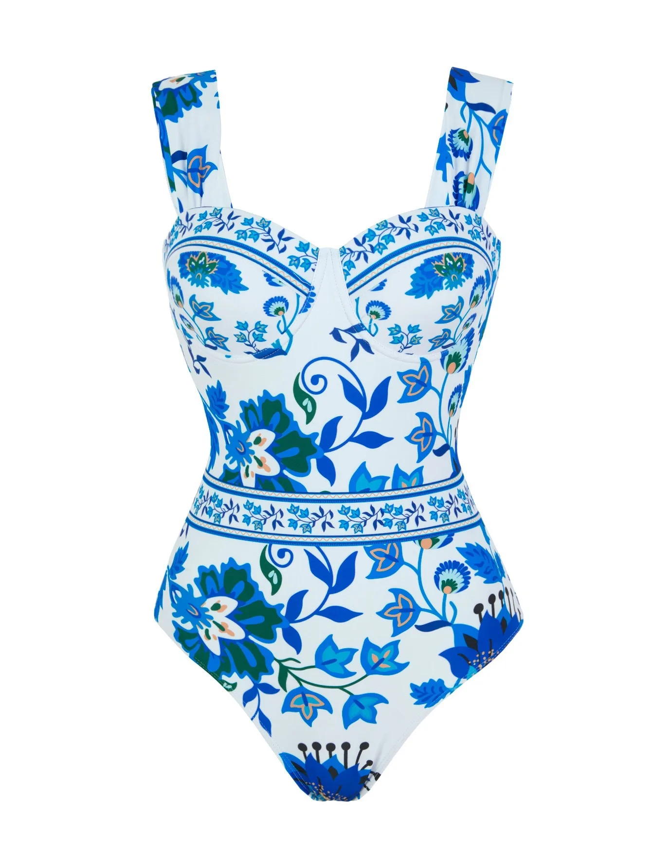 One-piece Women Floral Swimwear Swimsuit Blue Red  Printed V-neck Sexy Bikini Set Beach Vacation  Style Wear Maxi Dress Skirt