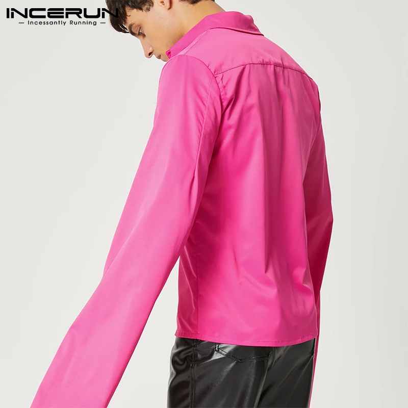 INCERUN 2024 Fashion Men Irregular Shirt Lapel Flare Long Sleeve Streetwear Button Men Clothing Solid Color Casual Camisas S-5XL