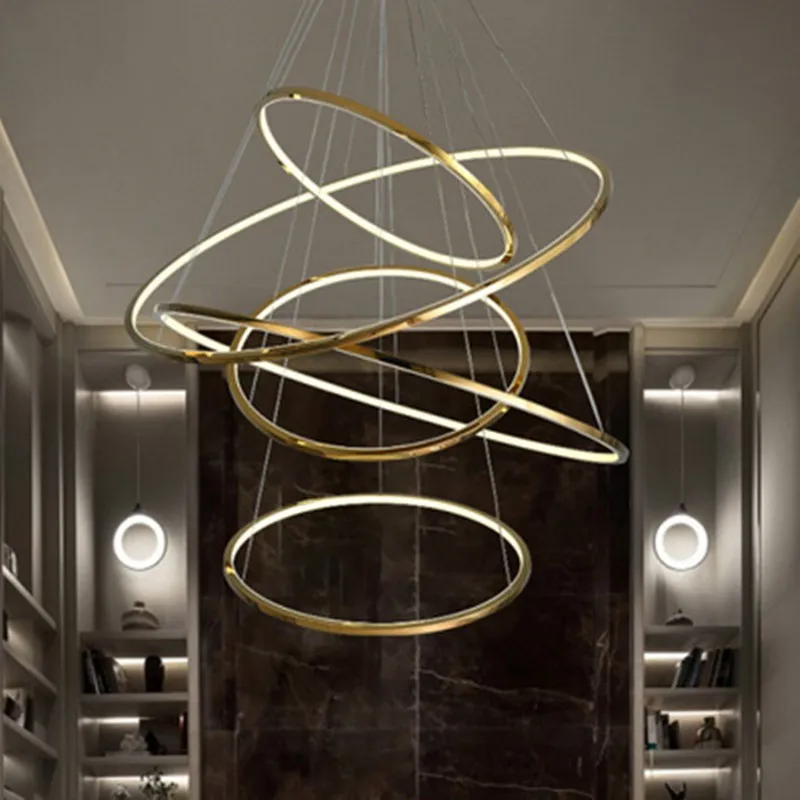 OUFULA LED Pendant Light Luxury 9 Rings Chandelier Fixtures Modern for Home Living Room