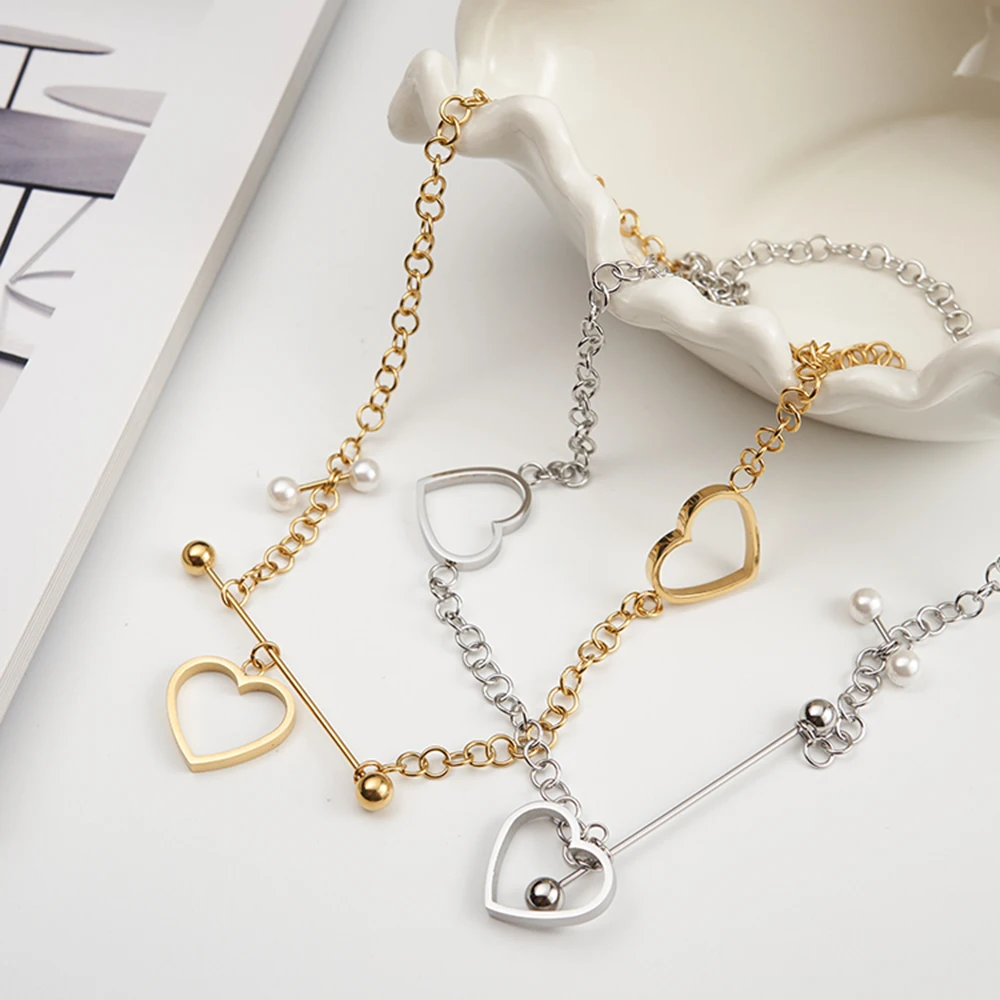 

ENFASHION Pendants Heart Steel Ball Necklace For Women Stainless Steel Necklaces Elegant Fashion Jewelry Everydaywear P233371
