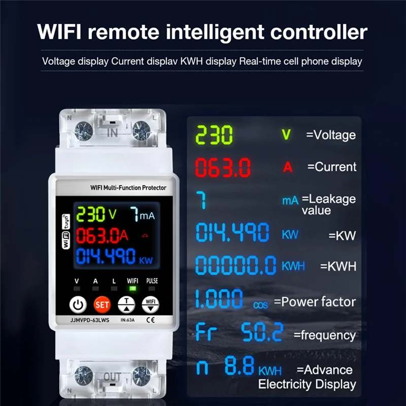 APPLIA-63A Wifi Smart Power Meter Digital KWH Reclosing automatico Protezione Perdite Corrente Tensione Monitor Controller