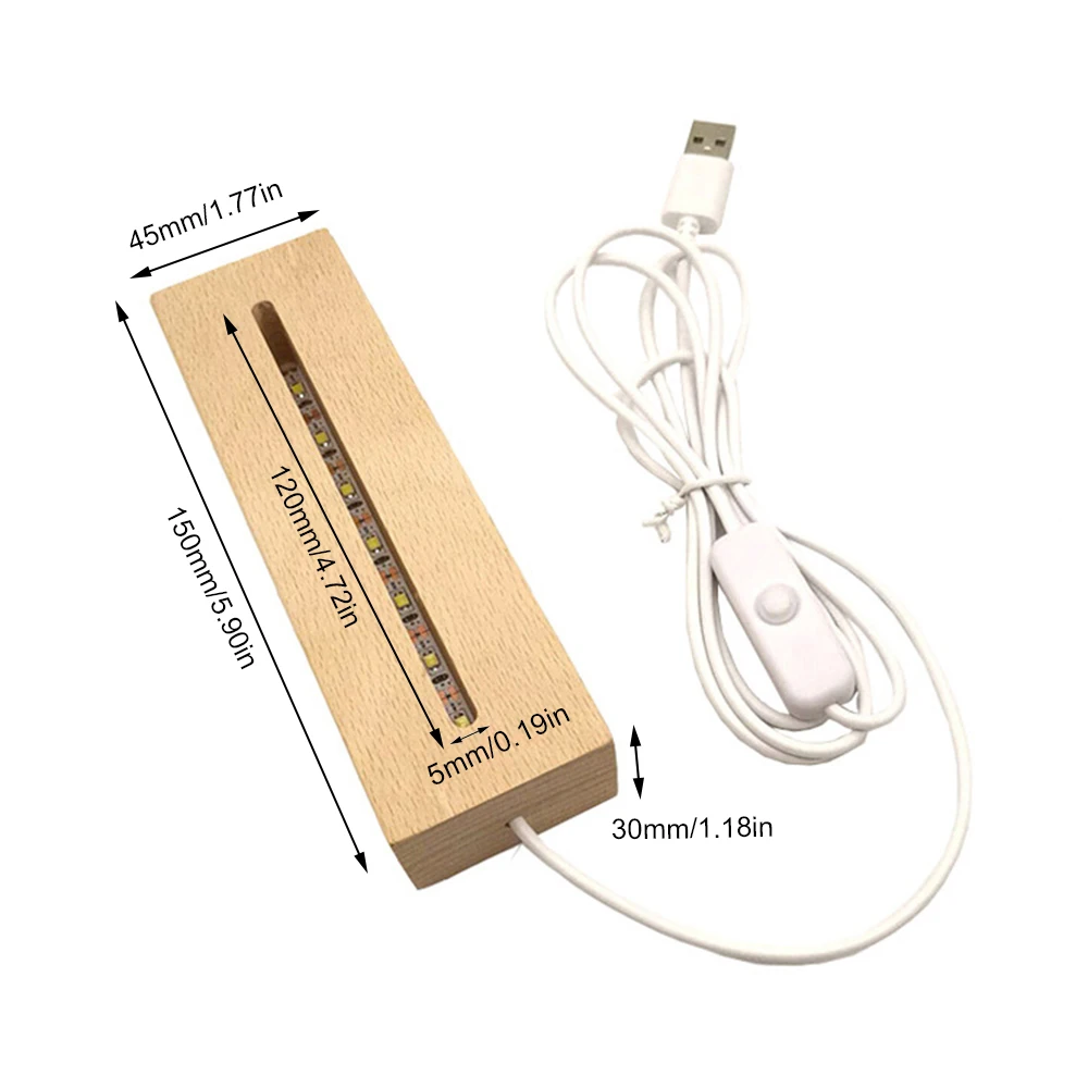 Wooden LED Lamp Base Rectangle Luminous Base USB 3D LED DIY Night Lamp Base for Resin Letter Lamp Acrylic Glass Resin Art