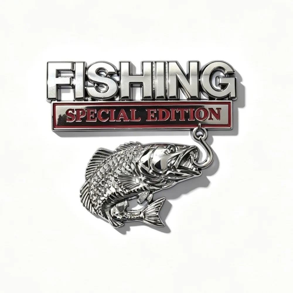 3D Raised Design Car Fishing Edition Sticker Waterproof Aluminum Universal Fit Fishing Emblem Sticker Exterior Decoration