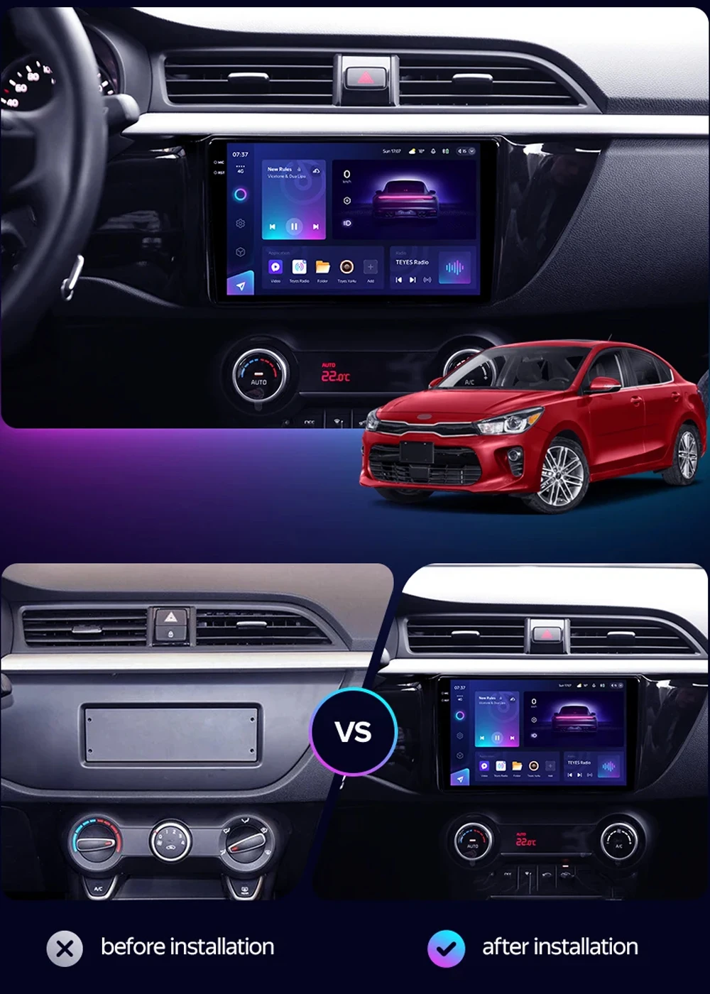 Carplay sans fil Android 14 Auto pour Kia RIO 4 IV, FB 2016-2020, limitation de l'autoradio, lecteur vidéo, navigation, stéréo, GPS, QLED