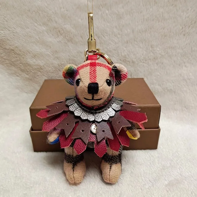 

New bear pendant cashmere handmade doll leather skirt rainbow bear genuine leather car keychain pendant bag pendant