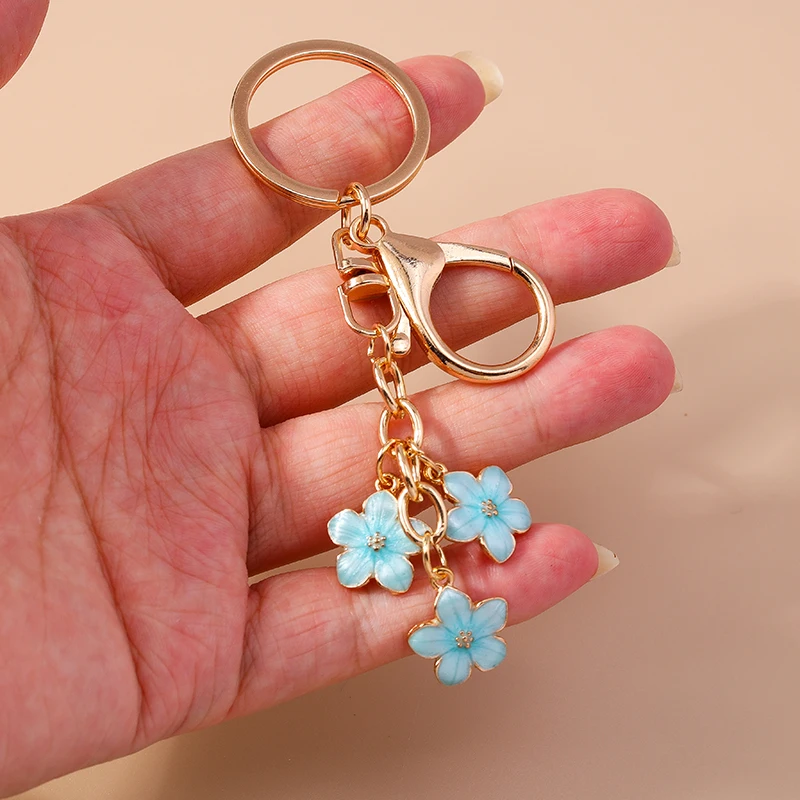 Fashion Colorful Flower Keychain for Women Men Car Key Handbag Purse Pendant Keyrings Accessories DIY Jewelry Gifts