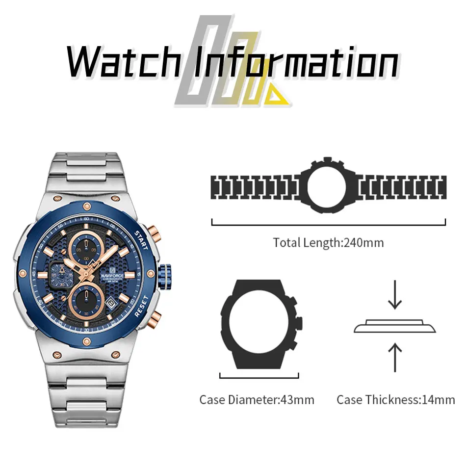 NAVIFORCE Men's Watches Fashion Date Quartz Wristwatches Luxury Male Clock Chronograph Sport Wrist Watch Relogio Masculino Reloj