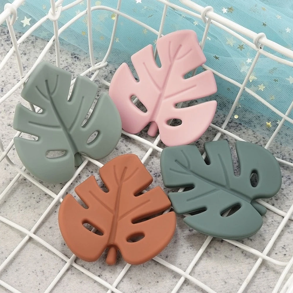 TYRY.HU 2pcs Baby Silicone Leaf Teether Beads Baby Teethers Leaves Silicone Chewable Pacifier Chain DIY Accessories