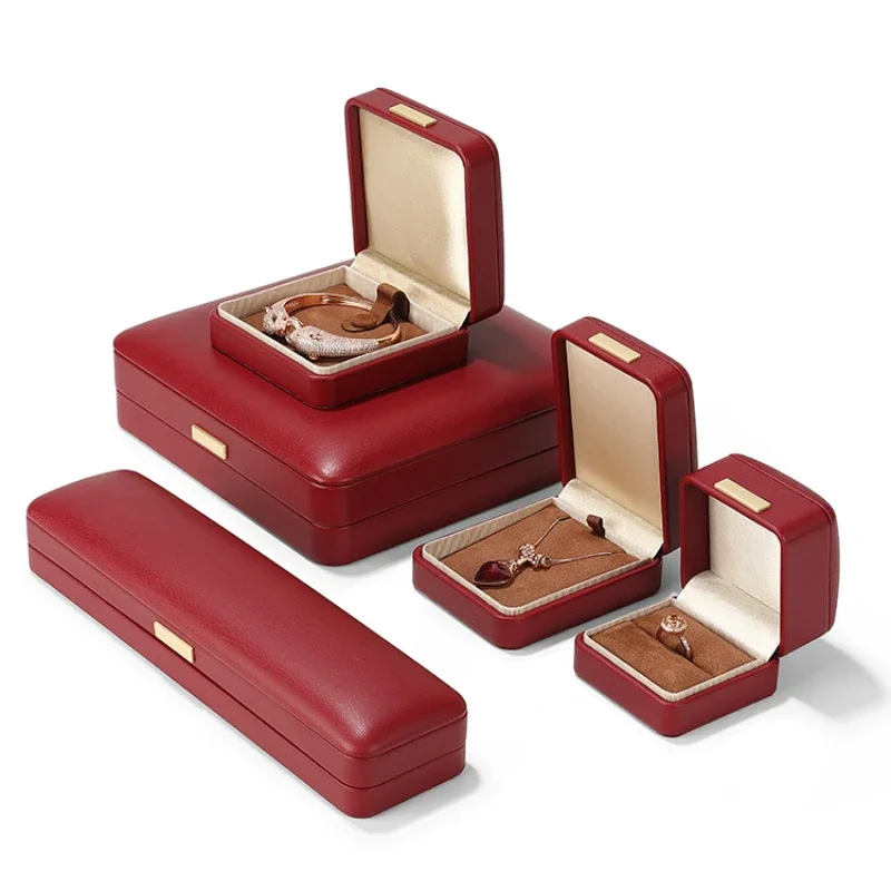 High end jewelry box, exquisite leather ring box, necklace, earrings, jewelry packaging gift box