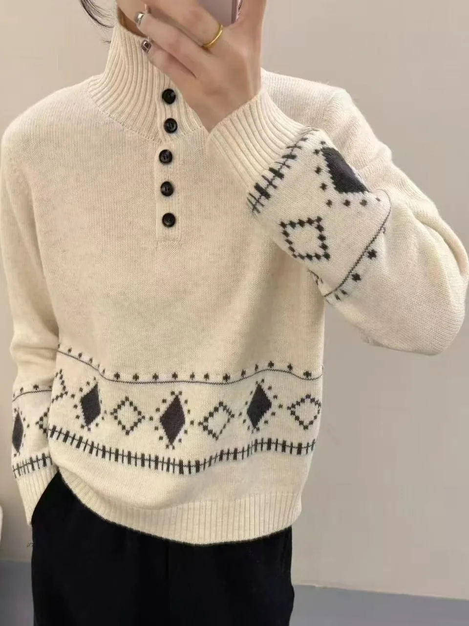 

Chic Korean Sle Loose Knitted Sweater Women's Autumn Winter New Faion Flip Collar Slimming Top Casual Outerwear