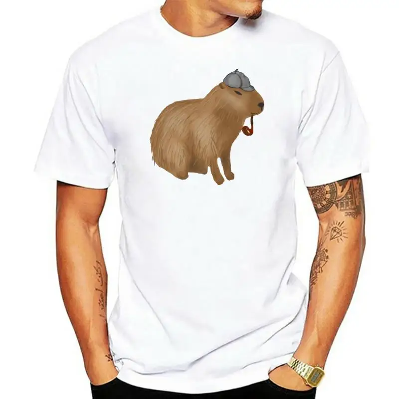 one yona Capybara T Shirt Sherlock Capybara T-Shirt Short-Sleeve Male Tee Shirt 4xl Fashion 100 Cotton Fun Printed Tshirt