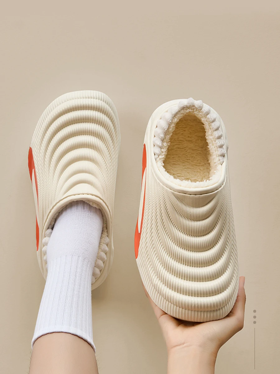 TZLDN Chinelos femininos quentes de inverno com desenho de ovelha, bico fechado, antiderrapante, sapatos de casa peludos, chinelos de pelúcia para quarto interno