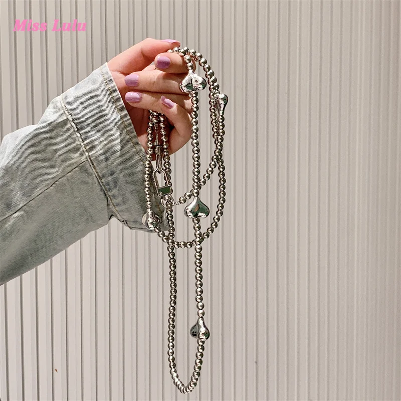 Cute Heart Beaded Bracelet Phone Strap Bowknot Handmade Hanging Long Chain Woman Girl Bag Camera Pendant for Airpods Cases