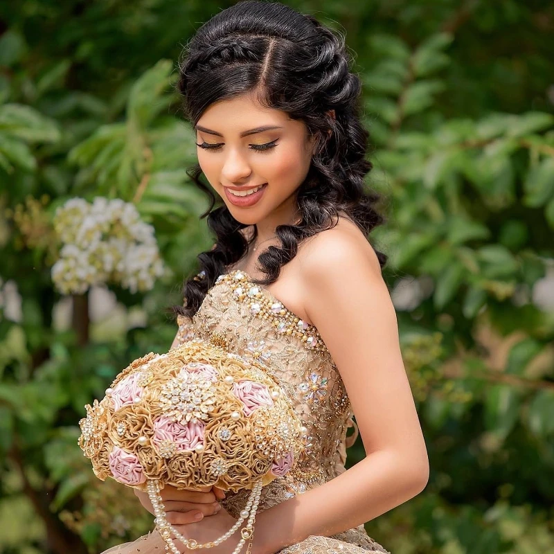 فستان Quinceanera مخصص بلون الشمبانيا فستان حفلة منتفخ مزين بالدانتيل مشد حبة حلو 16 فستان فيستدوس دي 15 فييستا YQD408