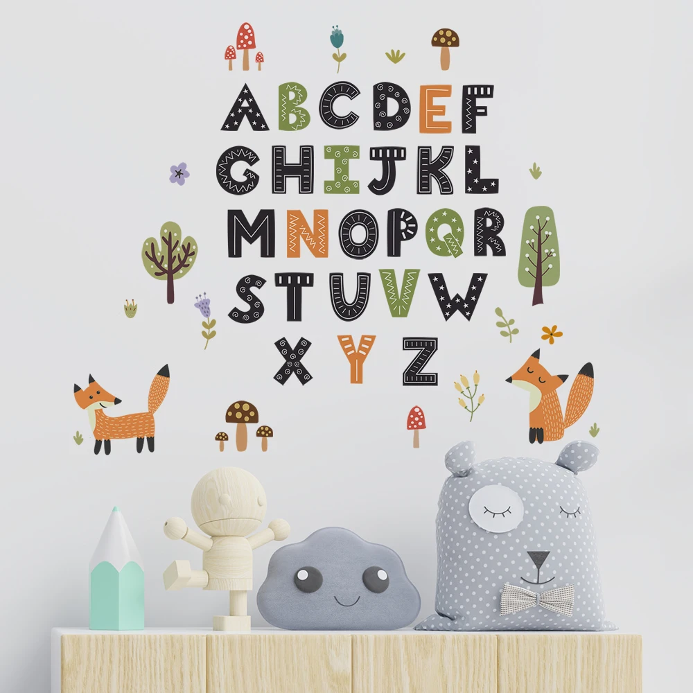 Cartoon English Alphabet Wall Stickers for Classroom Kids Bedroom Decor Eco-friendly PVC Wall Decals Home Decoration Art Murals