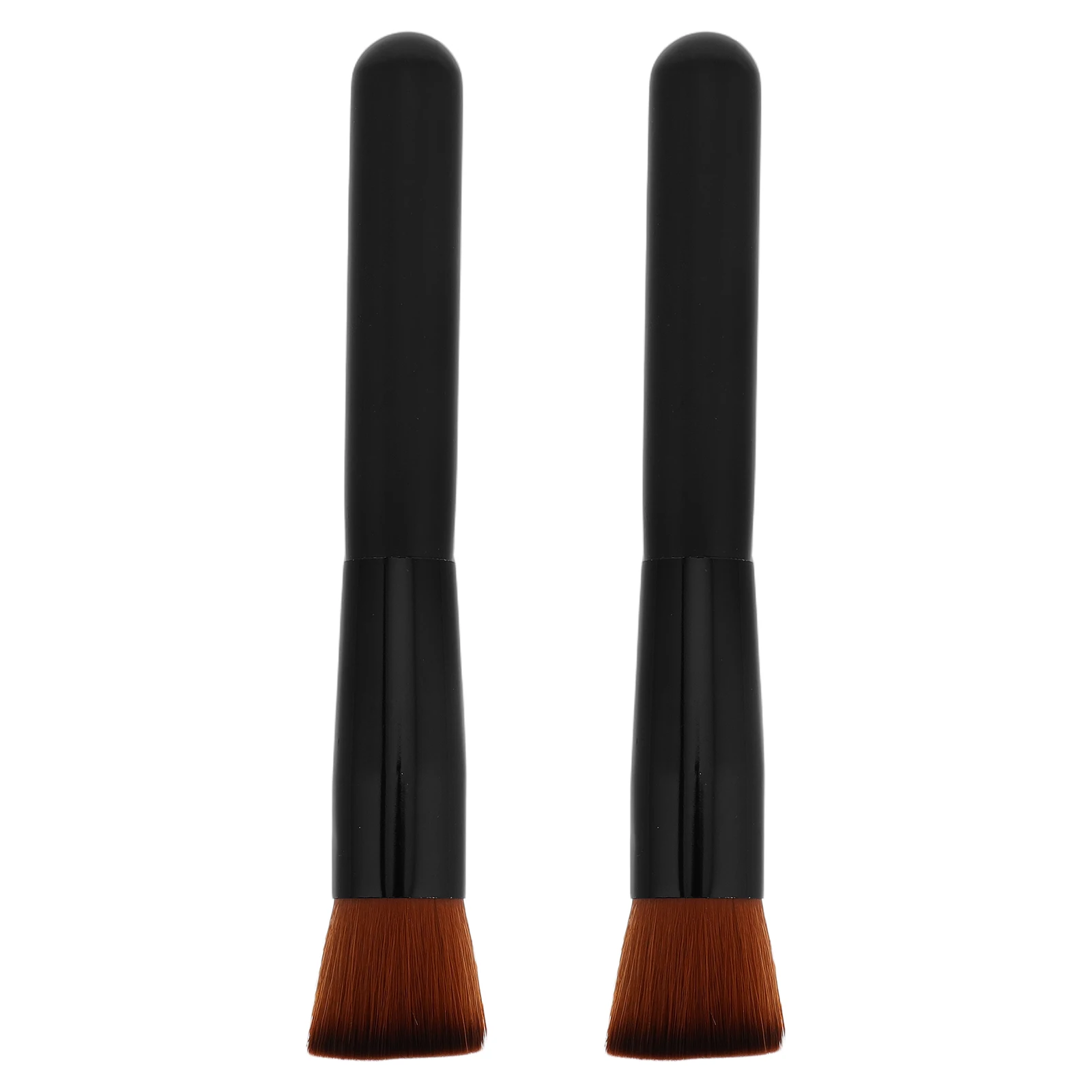 

2pcs Concave Foundation Brush Black Flat Contour Liquid Soft Bristles Professional Makeup Tool Portable