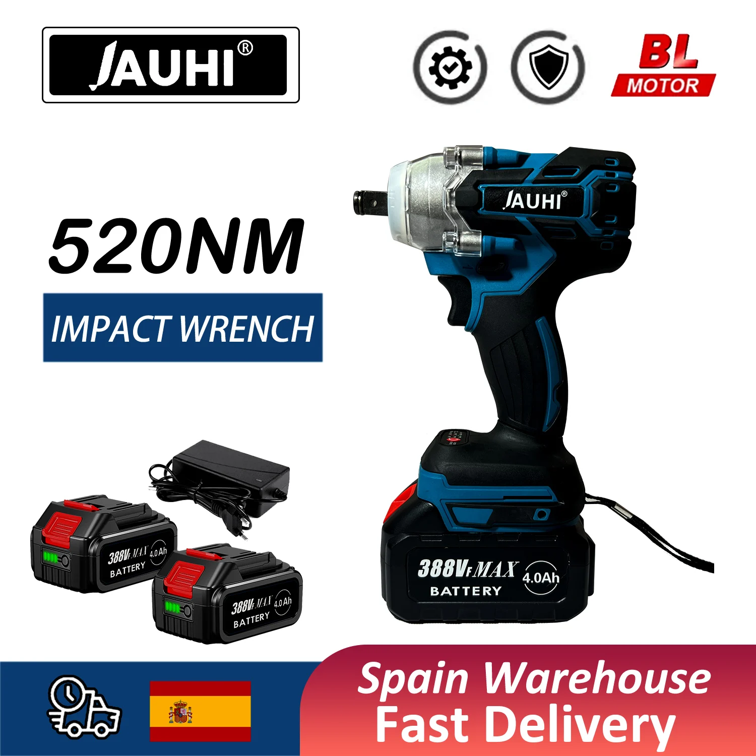 Jauhi 520n.m chave de impacto elétrica sem escova chave elétrica sem fio 1/2 Polegada para makita 18v bateria chave de fenda ferramentas elétricas