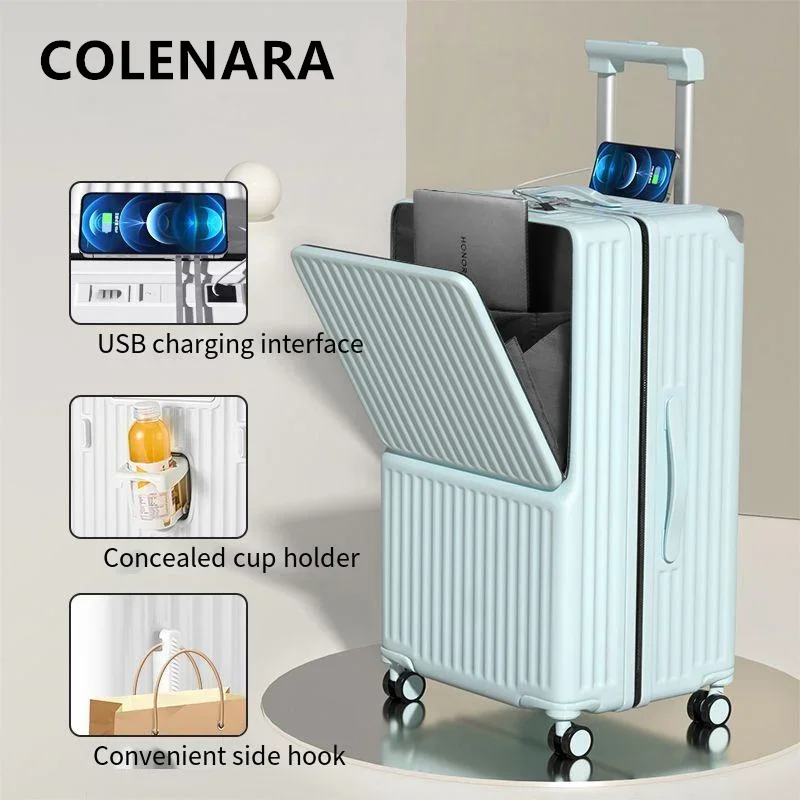 COLENARA 24 "26" 28 "30 นิ้ว Rolling กระเป๋าเดินทางเปิดด้านหน้ารถเข็นขนาดใหญ่ความจุกระเป๋าเดินทางผู้หญิงล้อกระเป๋าเดินทาง