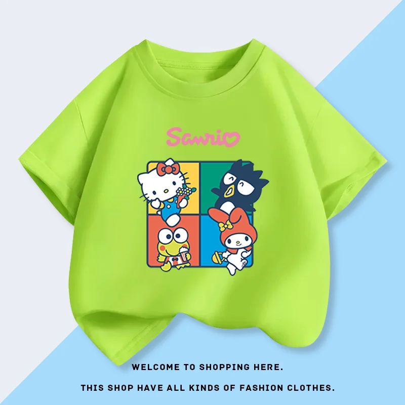 

Детская футболка Sanrio Family Four Palace Grid с мультяшным принтом, мужская и женская семейная футболка в западном стиле, летняя новинка