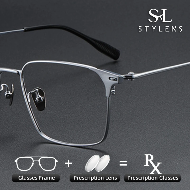 

STYLENS New Pure Titanium Acetate Half Frame Prescription Eyewear Men Square Anti Blue Light Versatile Progressive Eyewear 81007