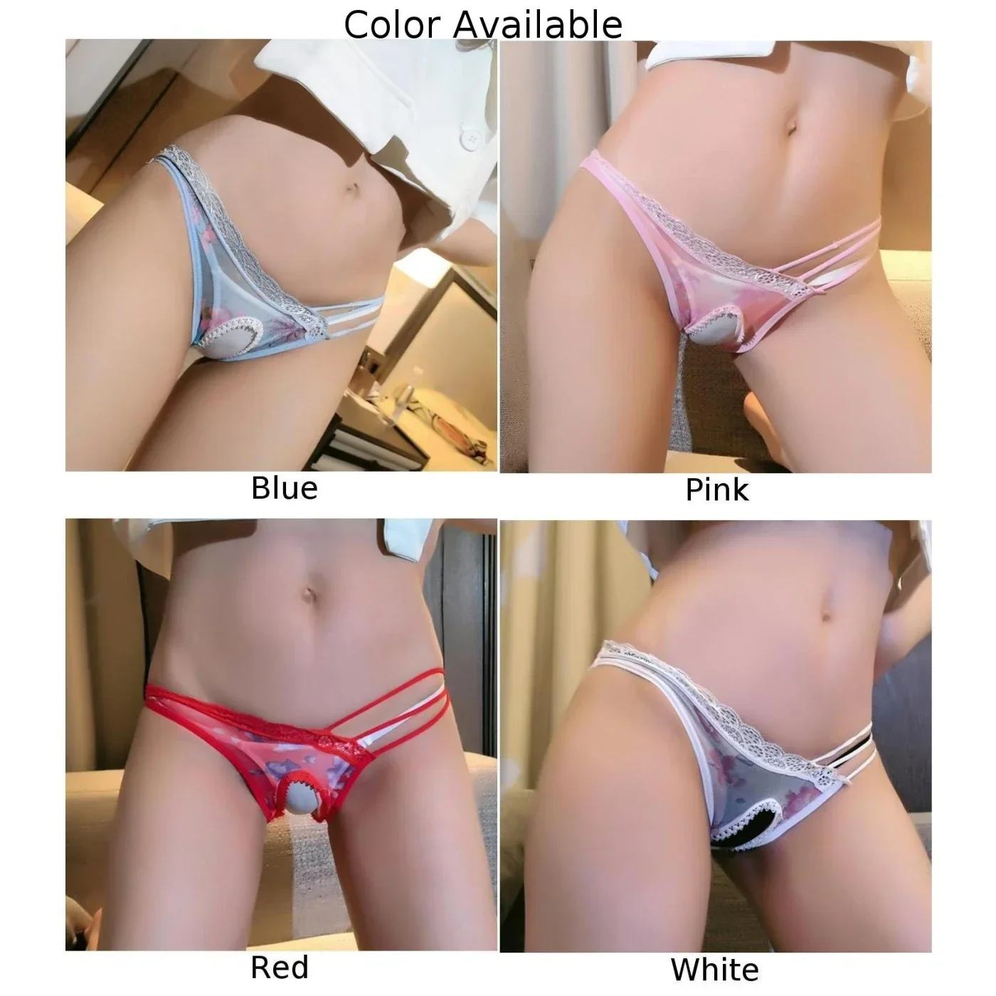 Clothes Sissy Panties Hole Lace Low Rise Male Men Lingerie Open Back Open Crotch See Through Sheer Transparent