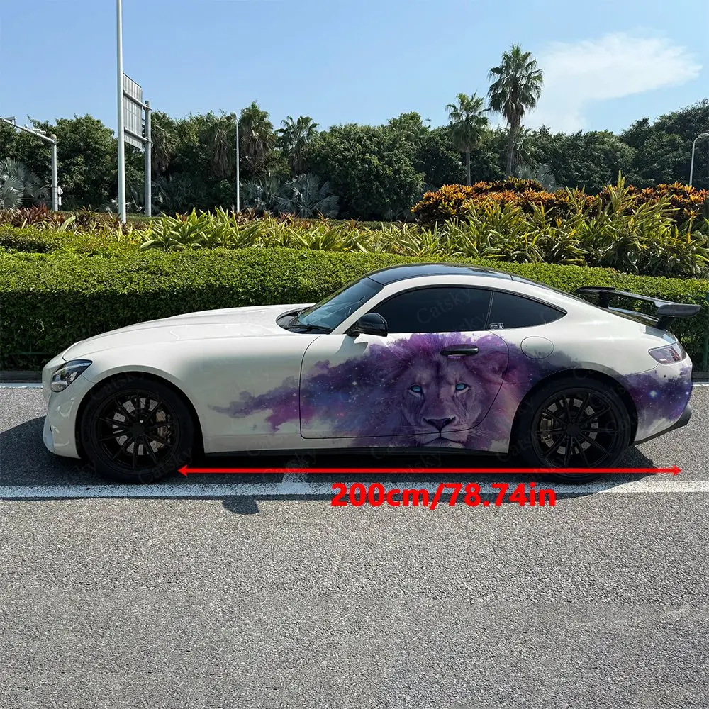 2pcs Star Sky Effect Lion Car Side Wraps, Self-Adhesive PVC Waterproof & Scratch-Resistant Stickers, Car Accessory Gift