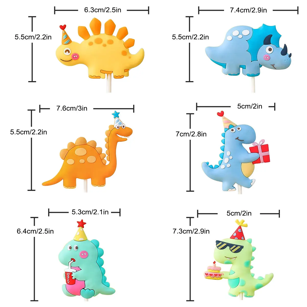 6PCS Little Dino Birthday Cake Decoration  Party Supplies Dinosaur Party Three Rex Cake Decoration For Dino Birthday Cake Topper