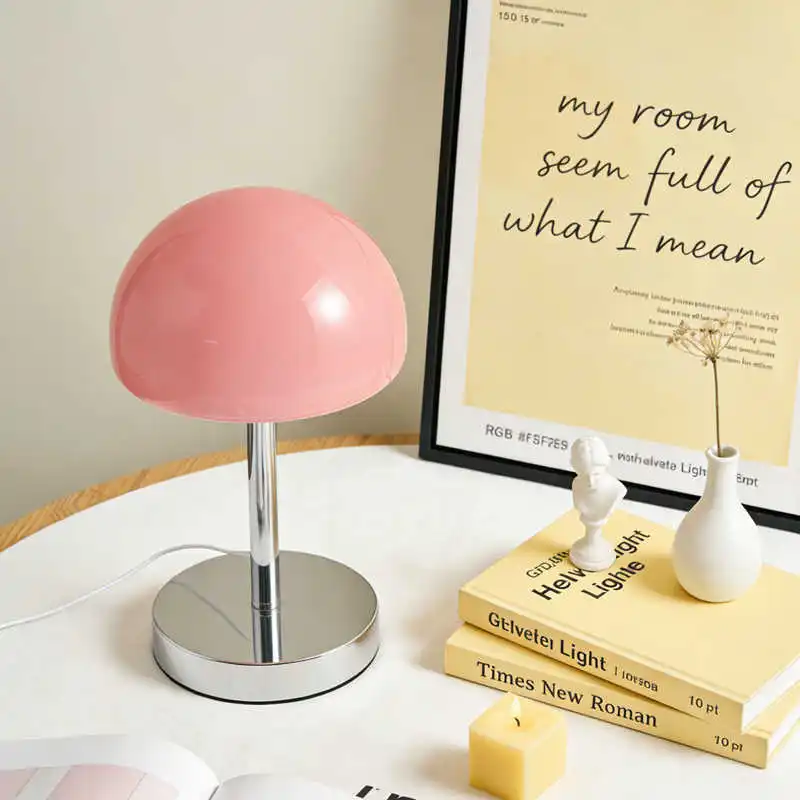 Nordycka Nowoczesna Lampa Stołowa w Stylu Mid-Century, Kremowa, Bauhaus, Luksusowa, Vintage, Grzybek, Szklana, do Sypialni, Salonu, na Stolik Nocny, Dekoracyjna, Tworząca Atmosferę