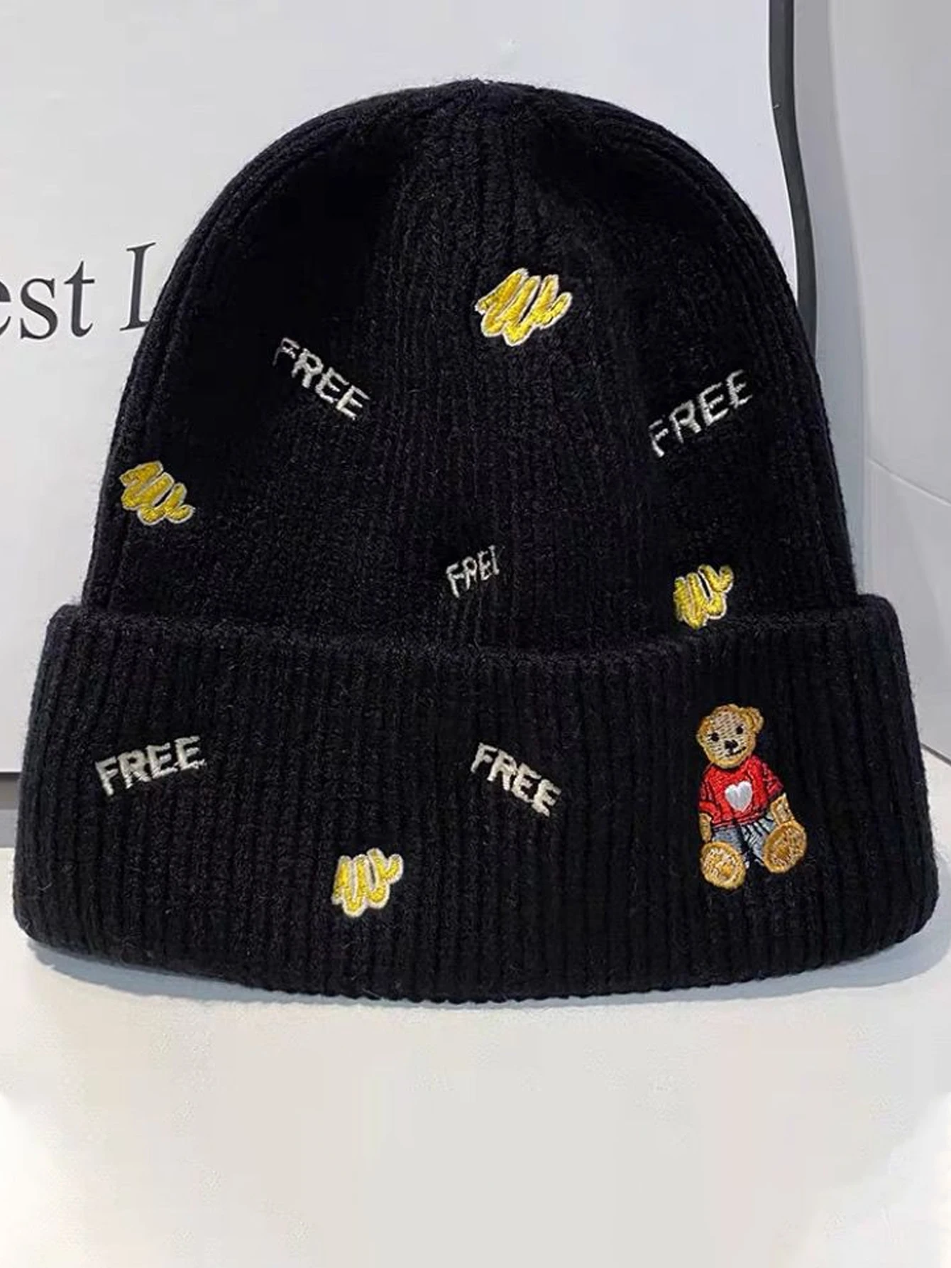 New Bear Yarn Hat Women's Fashion Trendy Warm Ear Protection Cute Winter Style Knitted Hat Trendy
