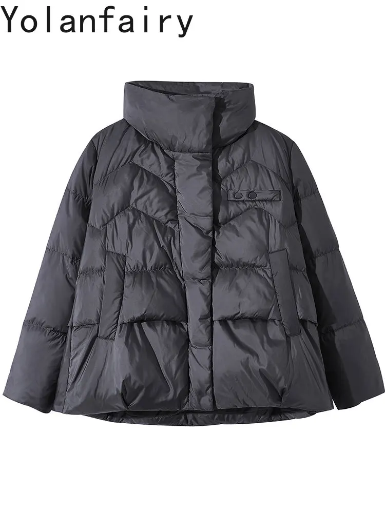 YOLANFAIRY الراقية 90% الأبيض أوزة أسفل السترات امرأة الشتاء الوقوف طوق الدافئة سترة منفوخة قصيرة الدافئة أسفل معاطف النساء 2025